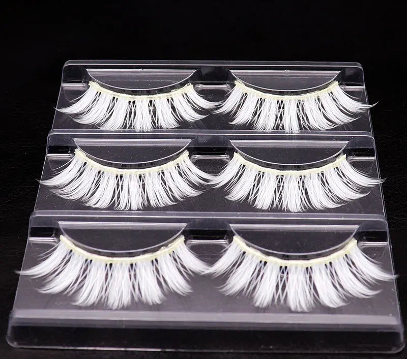 HBZGTLAD 3pair White Eyelashes Cosplay Makeup Natural Long Cross Strip False Eye Lashes