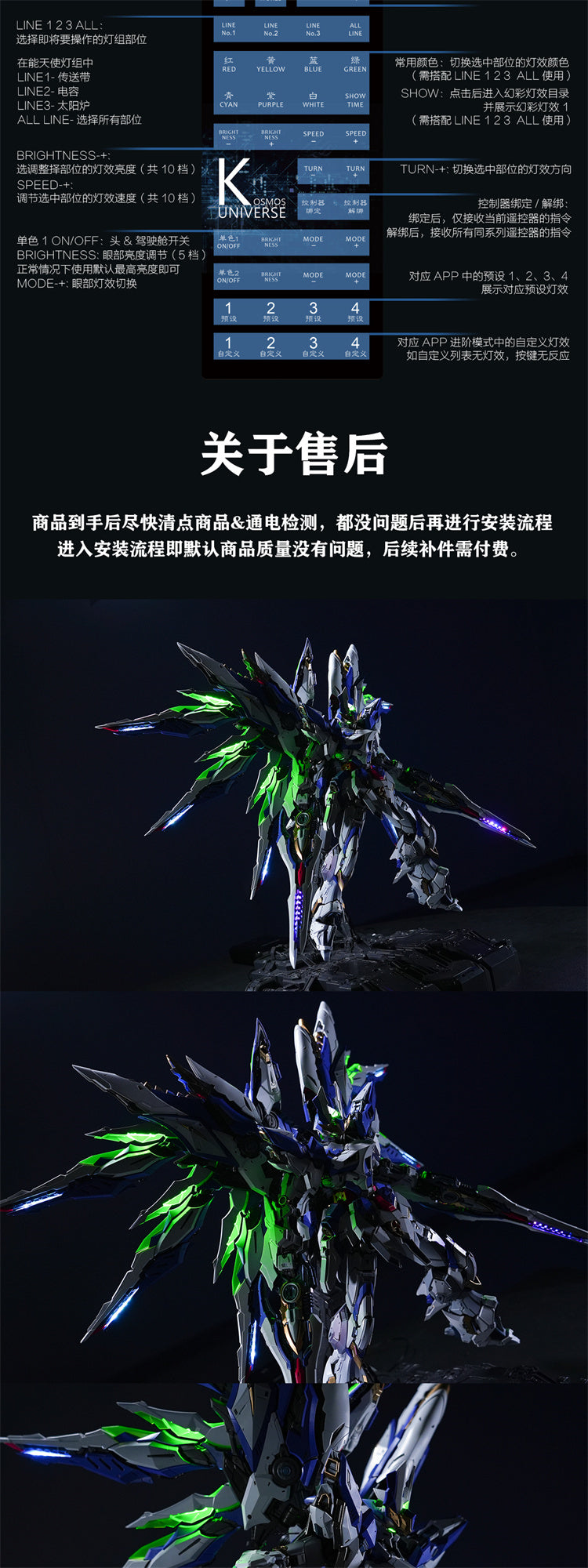 Kosmos Ainta SKY DEFENDER Apocalypse Gundam Special retrofit parts LED colorful light set accessories spare parts light Set