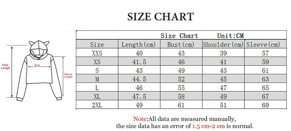 Jinx Arcane Poster Cat Ears Long Sleeve Crop Tops Girls Fashion Hoodie