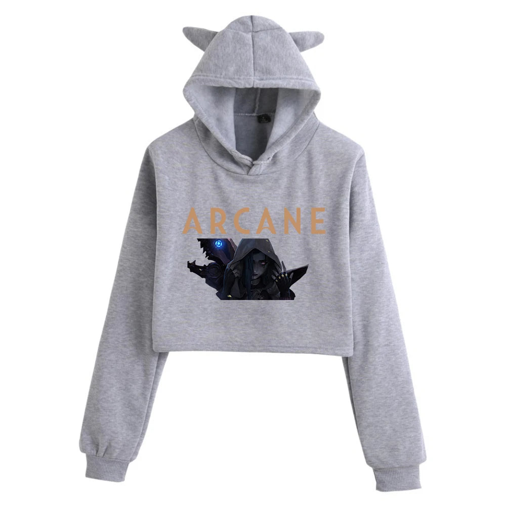 Jinx Aracne Season 2 Cat Ears Long Sleeve Crop Tops Girls Fashion Hoodie