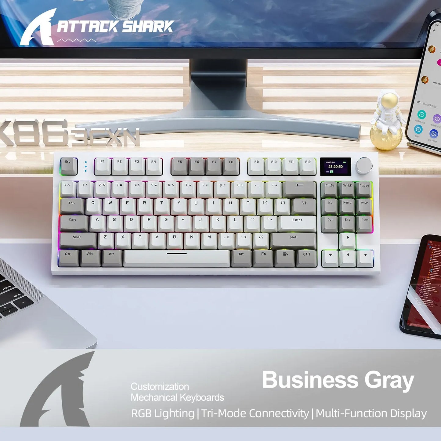K86 Wireless Mechanical Keyboard - Hot-Swappable, Bluetooth/2.4g, Display Screen & Volume Control for Gaming & Work