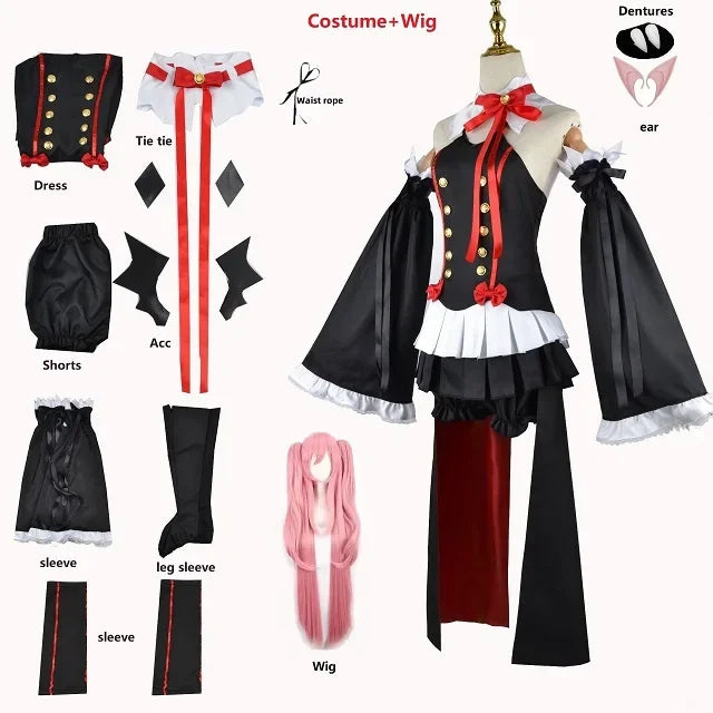 Anime Seraph of the end Krul Tepes Cosplay Vampire Wig Elf Ears Cosplay Costume For Women Halloween Carnival Party Comic Con