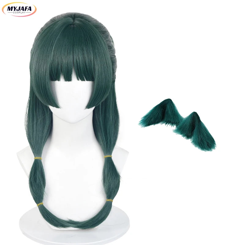 Anime Maomao Cosplay Wig Long Dark Green Scalp Wig Heat Resistant Synthetic Hair Party Unisex Wigs + Wig Cap