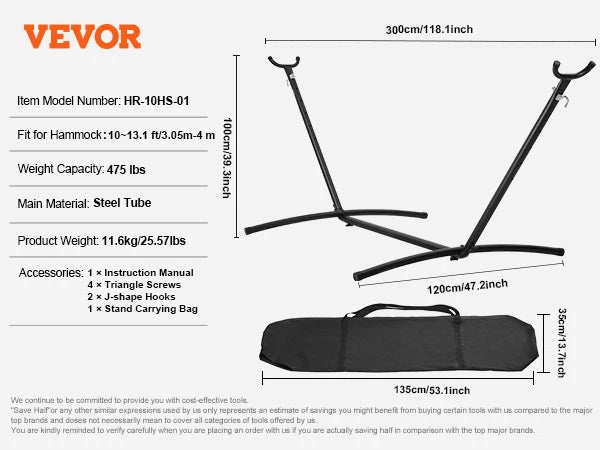 VEVOR Wooden Hammock Stand 475 lbs Capacity Universal 2 Person Hammock Frame Fits 9-13 ft Hammocks Larch Arc Adjustable Stand