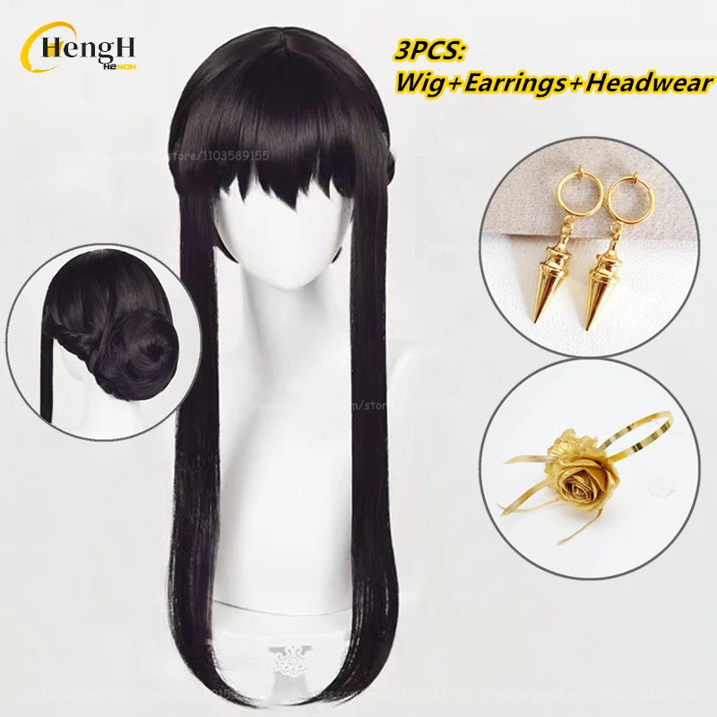 3 Styles Synthetic Hair Anime Yor Forger Long 60cm/80cm Black Updo Cosplay Anime Wigs Yor Briar Heat Resistant Hair Party Wigs