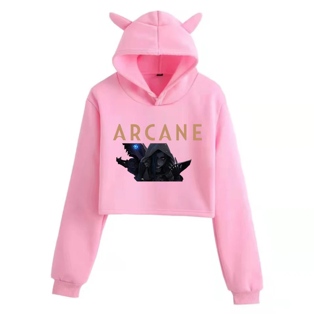 Jinx Aracne Season 2 Cat Ears Long Sleeve Crop Tops Girls Fashion Hoodie