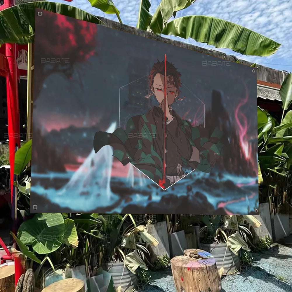 Demon Slayer Banner Art Printing Japanese Wall Flag Anime Wall Hanging Home Decor
