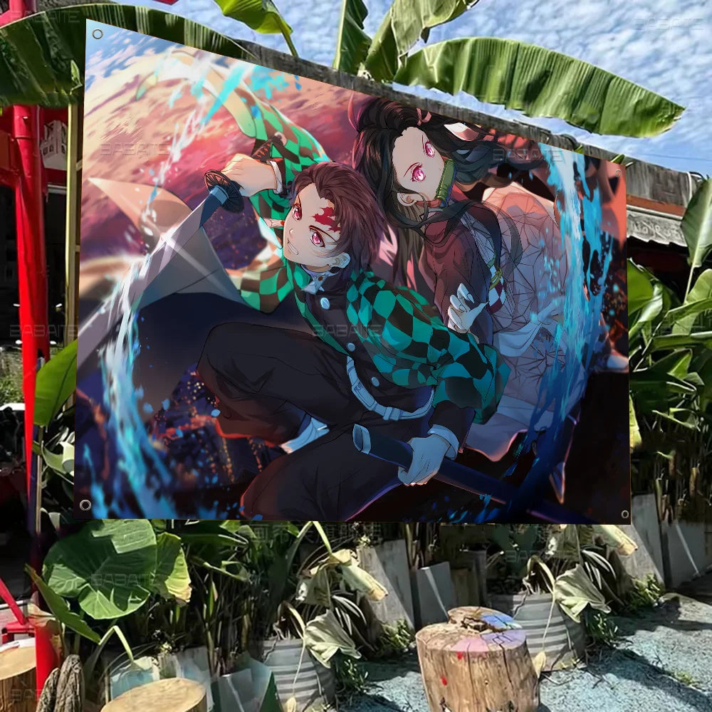 Demon Slayer Banner Art Printing Japanese Wall Flag Anime Wall Hanging Home Decor