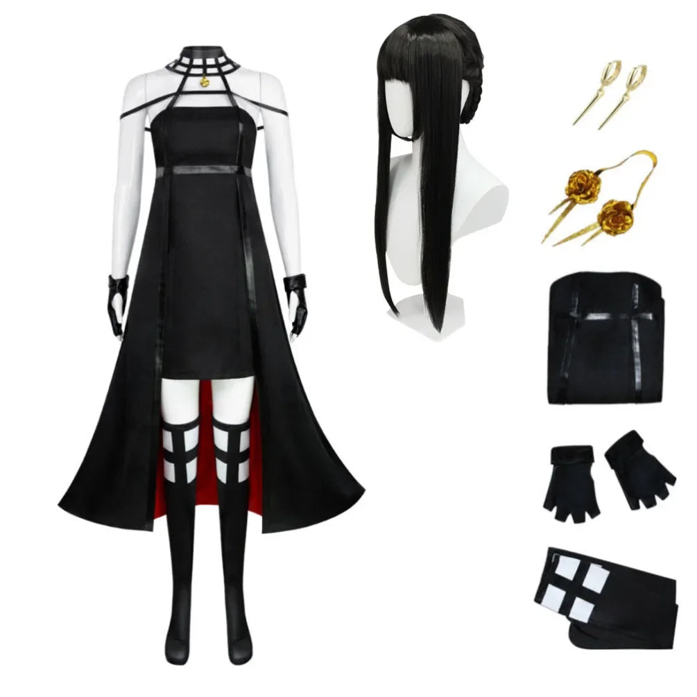 Anime Spy X Family Yor Forger Cosplay Costume Yor Briar Women Dresses Wig Weapon Headband Earrings Gloves Stockings