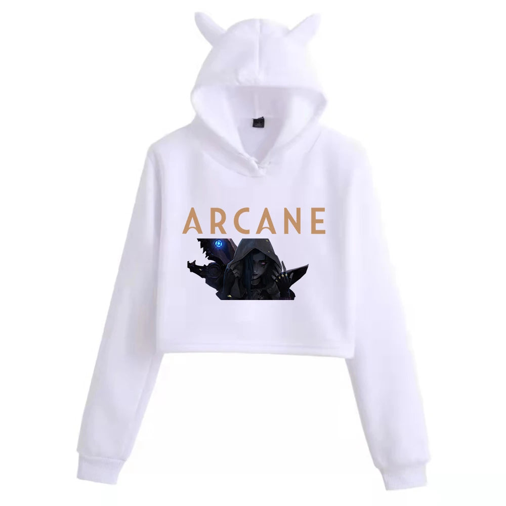 Jinx Aracne Season 2 Cat Ears Long Sleeve Crop Tops Girls Fashion Hoodie