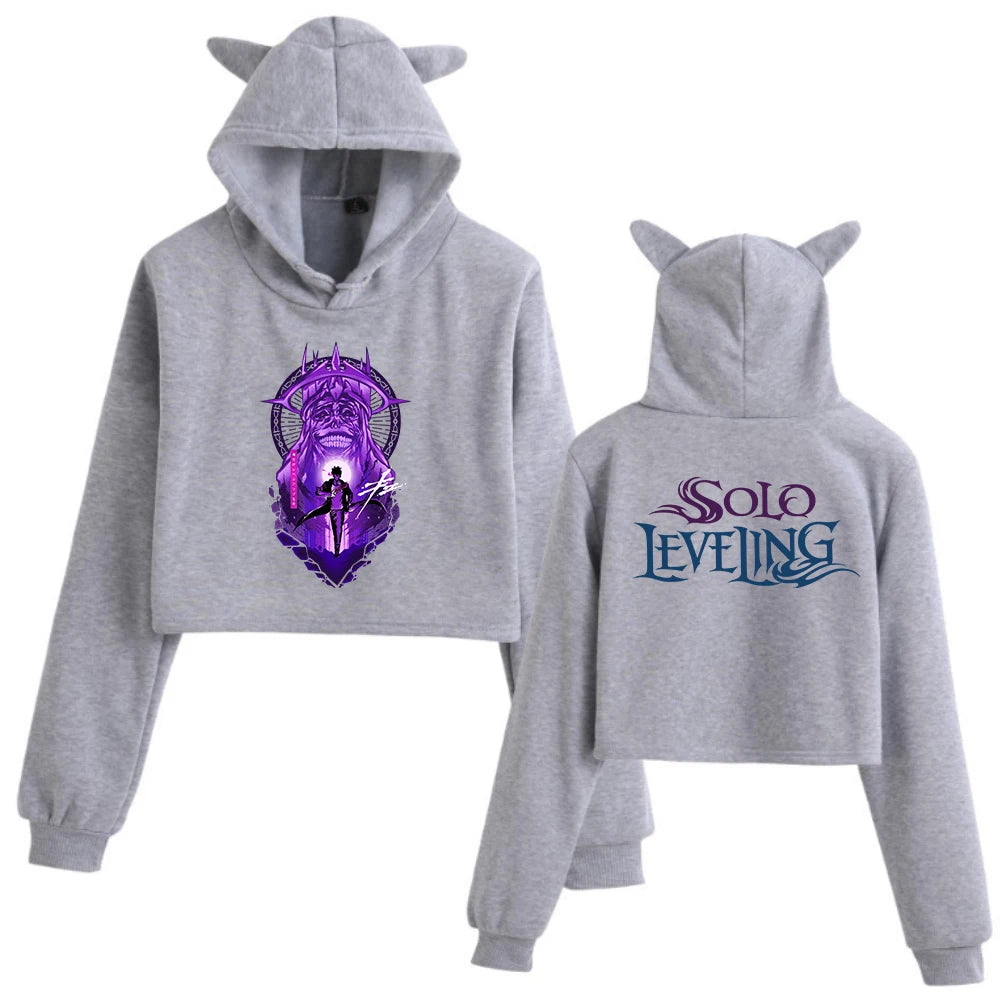 Solo Leveling Statue of God Cat Ears Long Sleeve Crop Tops Girls Fashion Hoodie