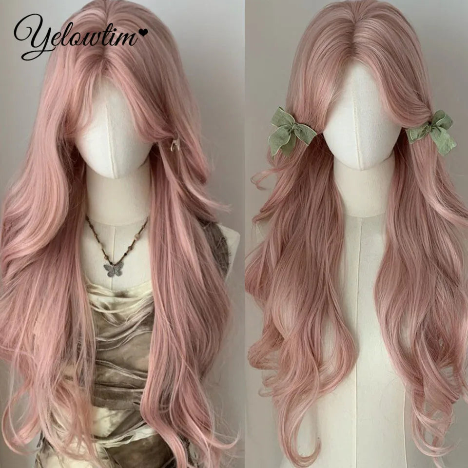 Synthetic Black Red Wig Ladies Middle Part Natural Large Waves Long Curly Hair Daily Cosplay High Temperature Silk Headgear
