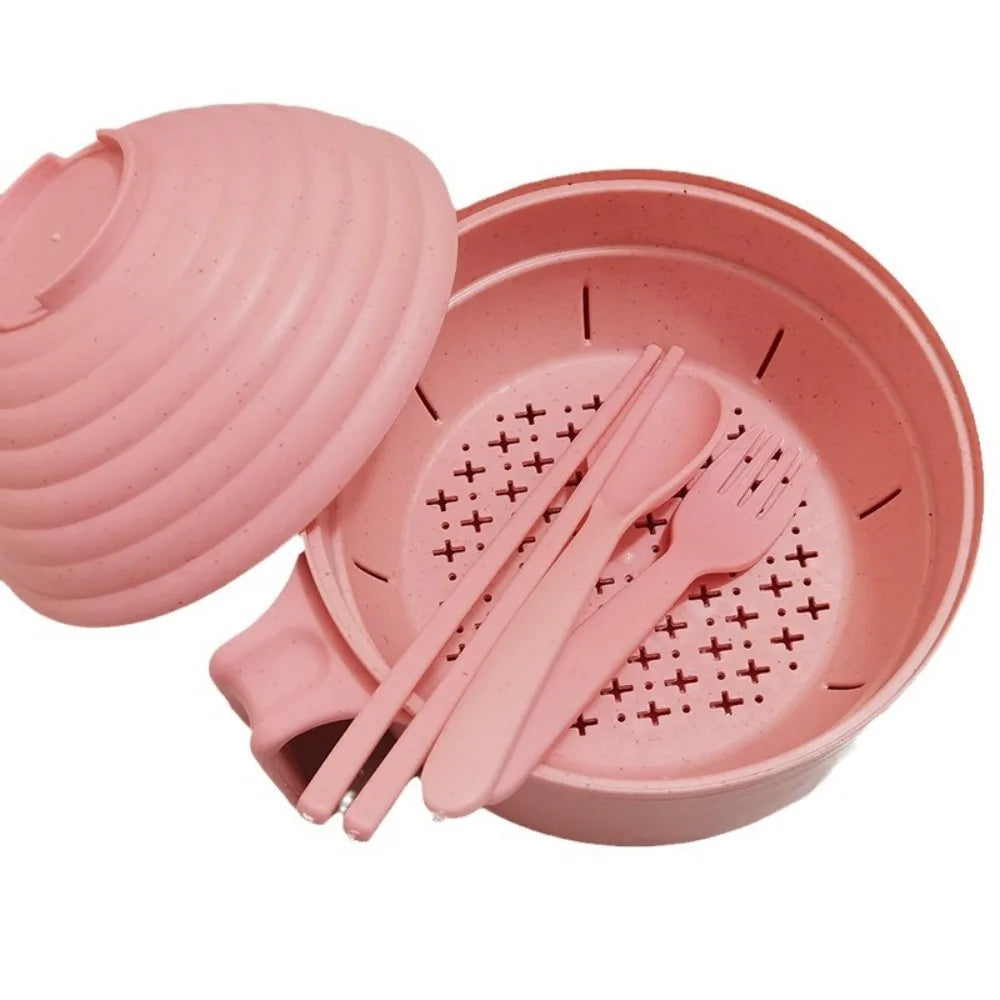 Durable Large Capacity Microwave Ramen Bowl with Lid with Strainer Student Tableware With Handle Noodles Bowl