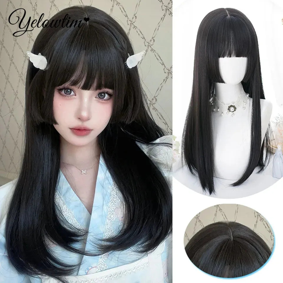 Synthetic Black Red Wig Ladies Middle Part Natural Large Waves Long Curly Hair Daily Cosplay High Temperature Silk Headgear