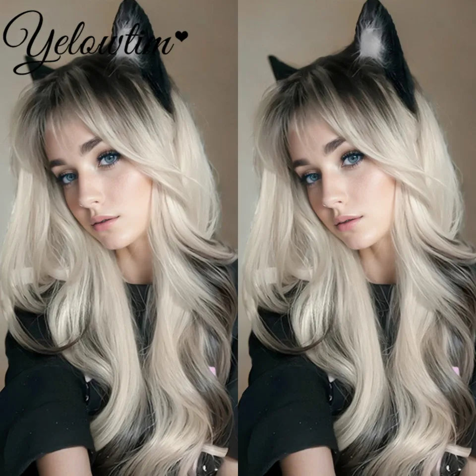 Synthetic Black Red Wig Ladies Middle Part Natural Large Waves Long Curly Hair Daily Cosplay High Temperature Silk Headgear