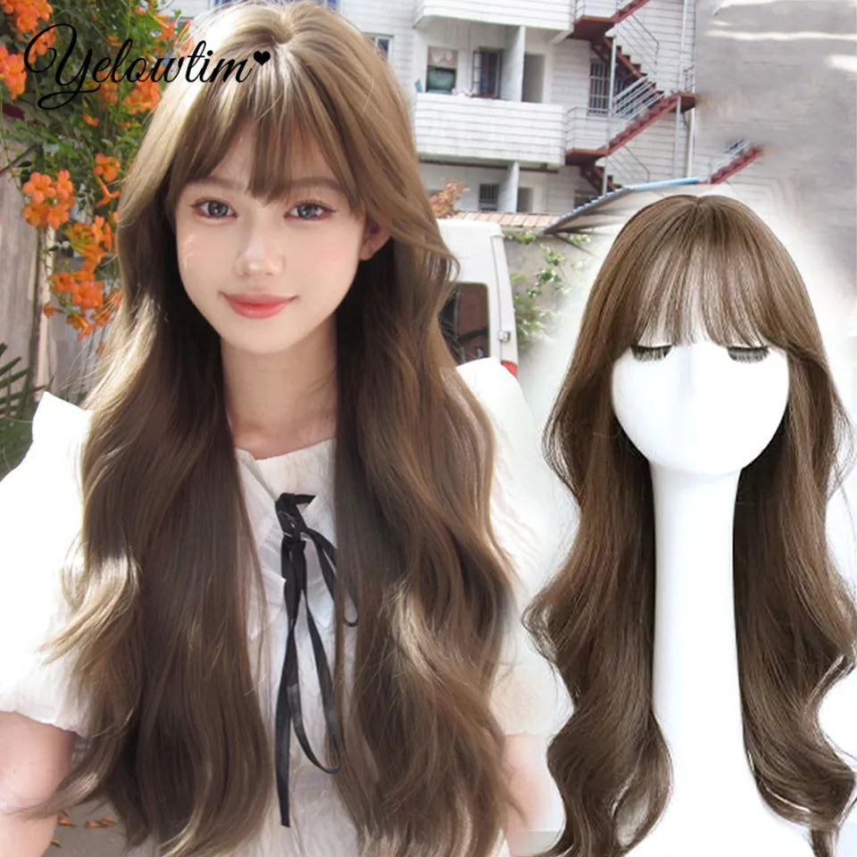 Synthetic Black Red Wig Ladies Middle Part Natural Large Waves Long Curly Hair Daily Cosplay High Temperature Silk Headgear