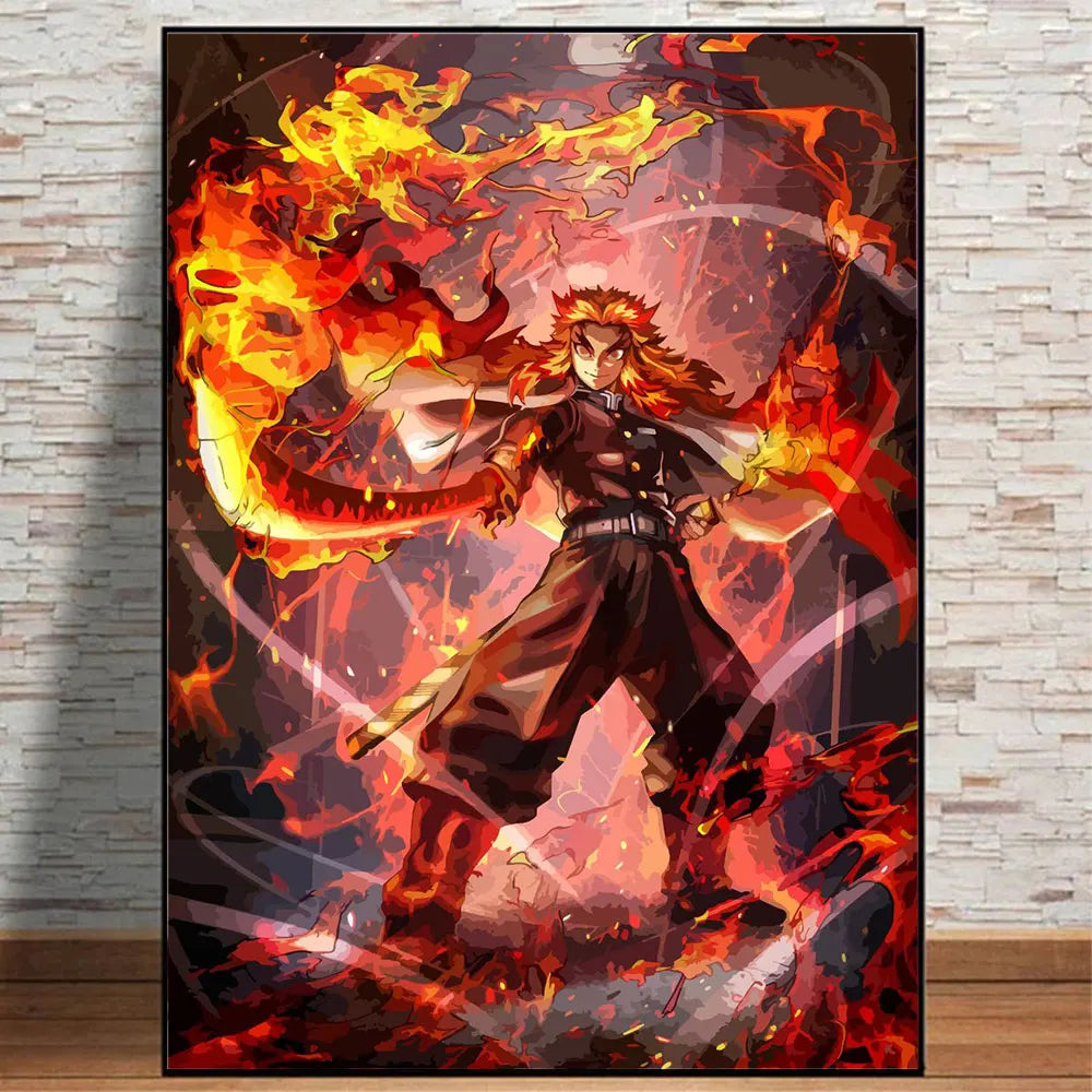 Japanese Anime Demon Slayer Abstract Poster Print Characters Rengoku Tanjiro Canvas Painting Wall Art Pictures Room Home Decor