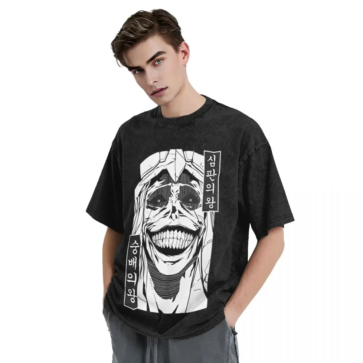 Solo Leveling Statue Of God Washed T Shirt Streetwear Hip Hop T-Shirts Tee Shirt for Men Women 100% Cotton High Street Summer