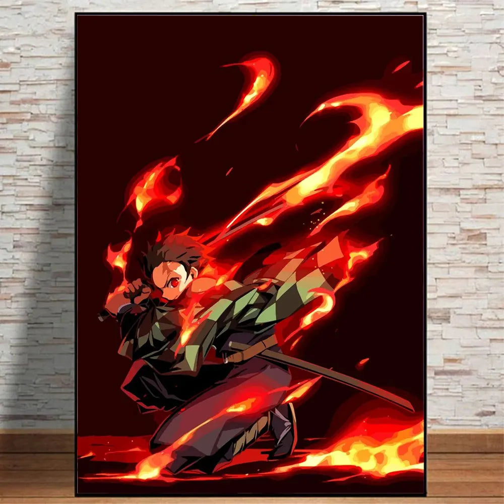 Japanese Anime Demon Slayer Abstract Poster Print Characters Rengoku Tanjiro Canvas Painting Wall Art Pictures Room Home Decor