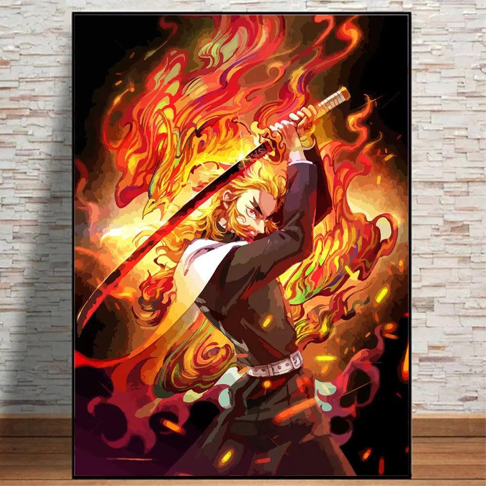 Japanese Anime Demon Slayer Abstract Poster Print Characters Rengoku Tanjiro Canvas Painting Wall Art Pictures Room Home Decor
