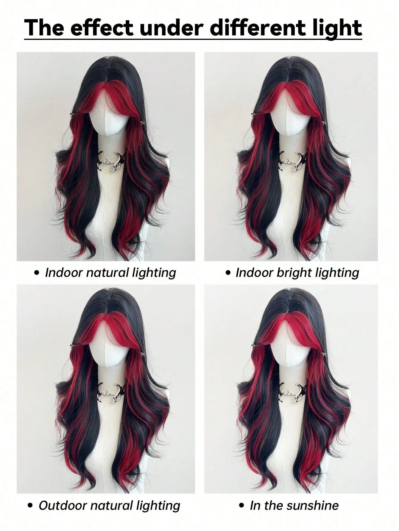 Synthetic Black Red Wig Ladies Middle Part Natural Large Waves Long Curly Hair Daily Cosplay High Temperature Silk Headgear