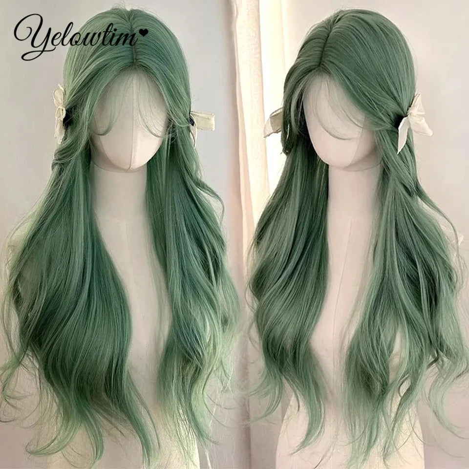 Synthetic Black Red Wig Ladies Middle Part Natural Large Waves Long Curly Hair Daily Cosplay High Temperature Silk Headgear
