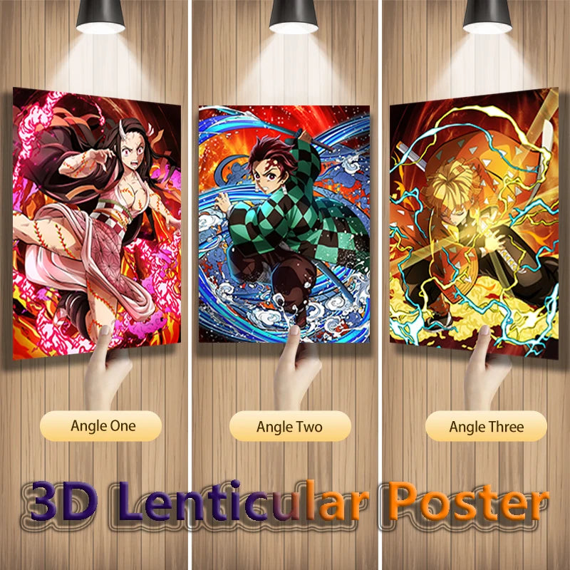 Demon Slayer Kamado Nezuko Kamado Tanjirou Agatsuma Zenitsu Anime Lenticular Posters for Home Accessorie Wall Art(Without Frame)