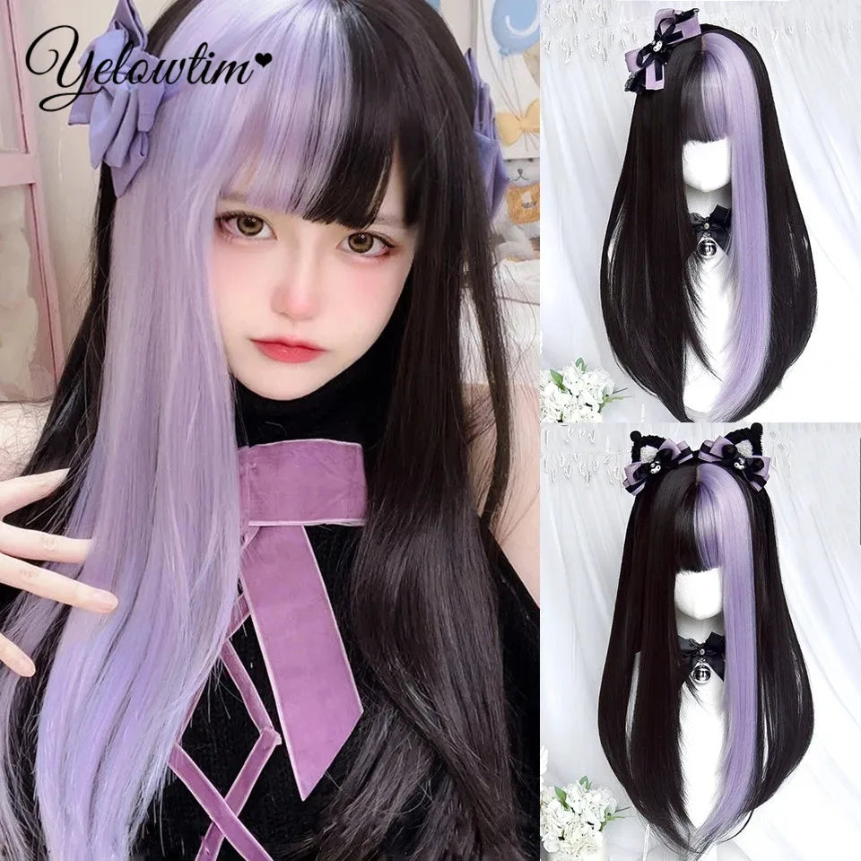 Synthetic Black Red Wig Ladies Middle Part Natural Large Waves Long Curly Hair Daily Cosplay High Temperature Silk Headgear