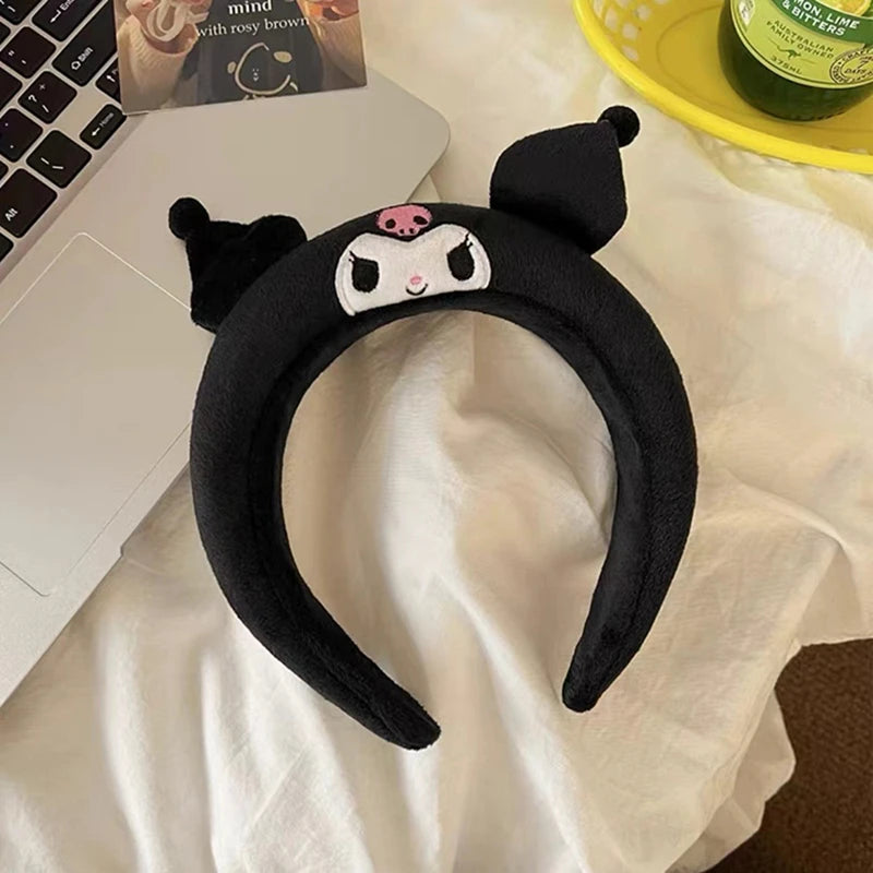 Kawaii Sanrio Kuromi My Melody Hairband Cartoon Cinnamoroll Headband Pom Pom Purin Hair Accessories Plush Headdress Girl Gift