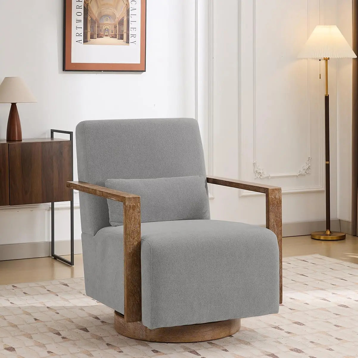 30.3" Leather Swivel Accent Arm Chair Mid Century Modern Living Room Chair with Solid Wood Base  Armrest Living Room Sofas