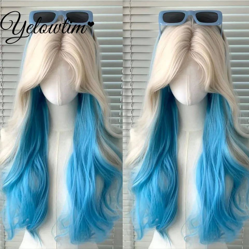 Synthetic Black Red Wig Ladies Middle Part Natural Large Waves Long Curly Hair Daily Cosplay High Temperature Silk Headgear