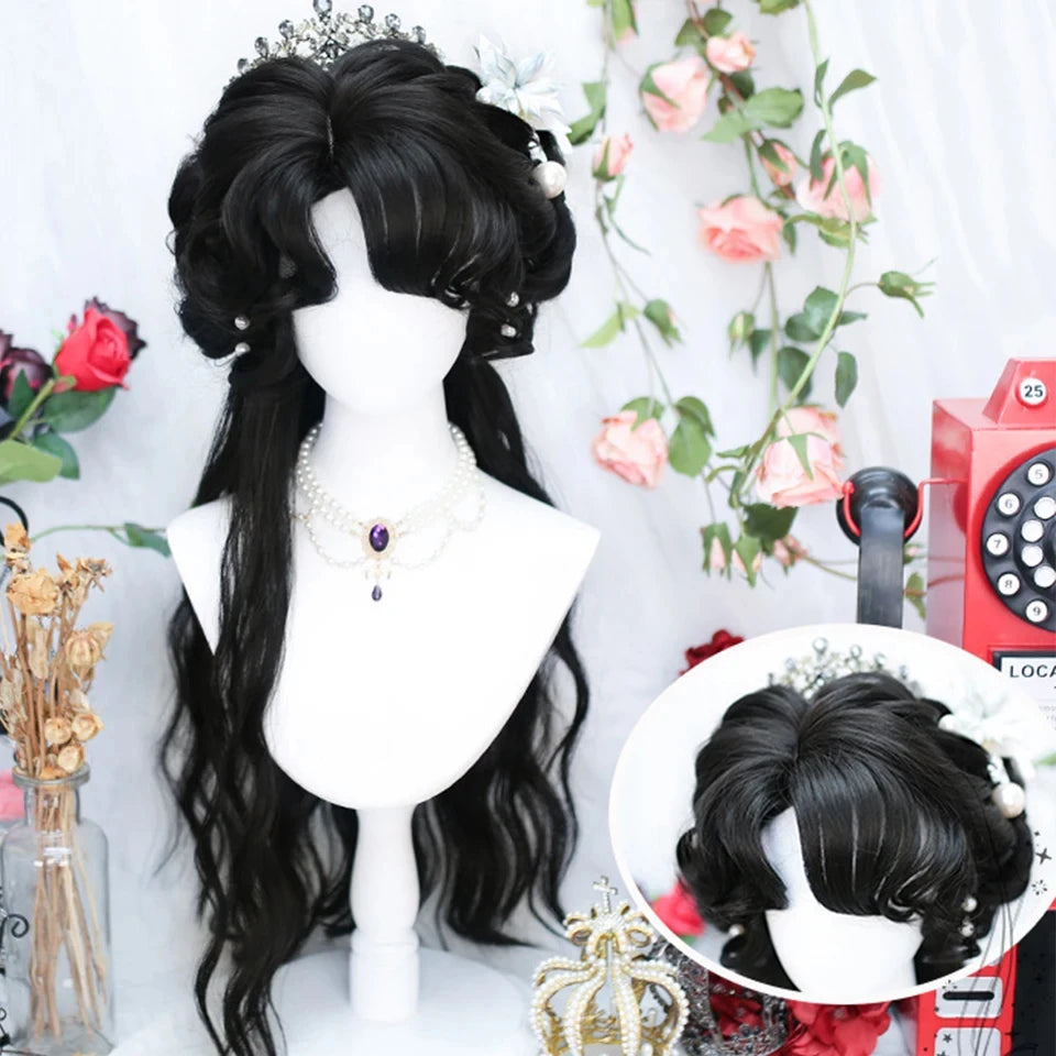 Synthetic Black Red Wig Ladies Middle Part Natural Large Waves Long Curly Hair Daily Cosplay High Temperature Silk Headgear