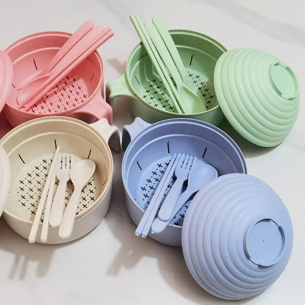 Durable Large Capacity Microwave Ramen Bowl with Lid with Strainer Student Tableware With Handle Noodles Bowl