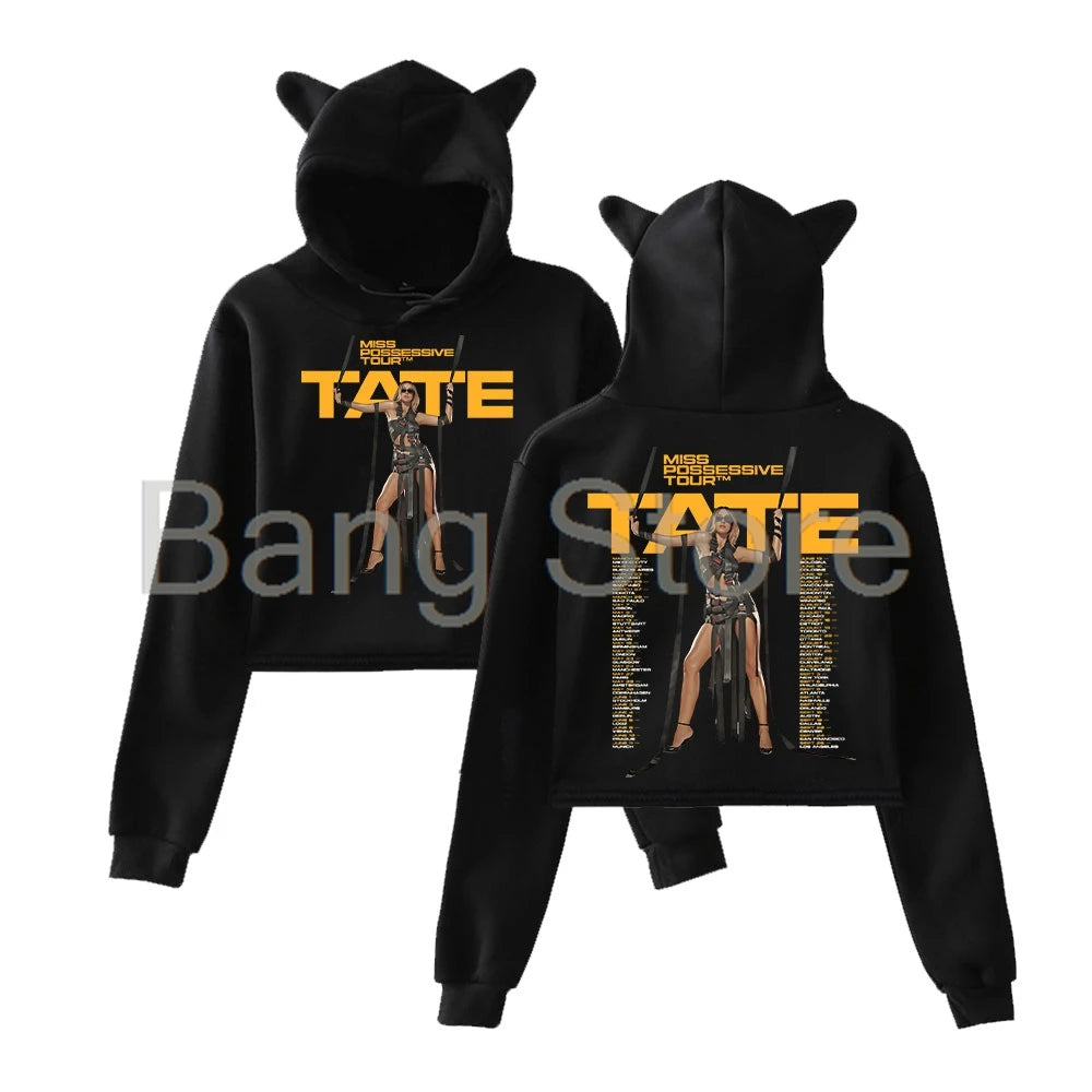 Tate Mcrae Miss Possessive Tour Cat Ear Hoodie Women Long Sleeve Sweatshirts Female Casual Streetwear Crop Tops