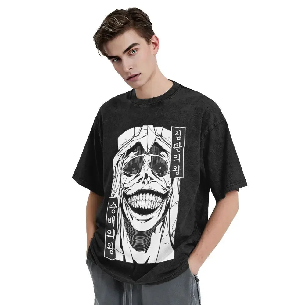 Solo Leveling Statue Of God Washed T Shirt Streetwear Hip Hop T-Shirts Tee Shirt for Men Women 100% Cotton High Street Summer