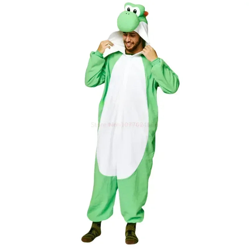 New Mario Bros Yoshi One Piece Pajamas Anime Men Halloween Cosplay Jumpsuit Costume Cartoon Carnival Party Role Play Props