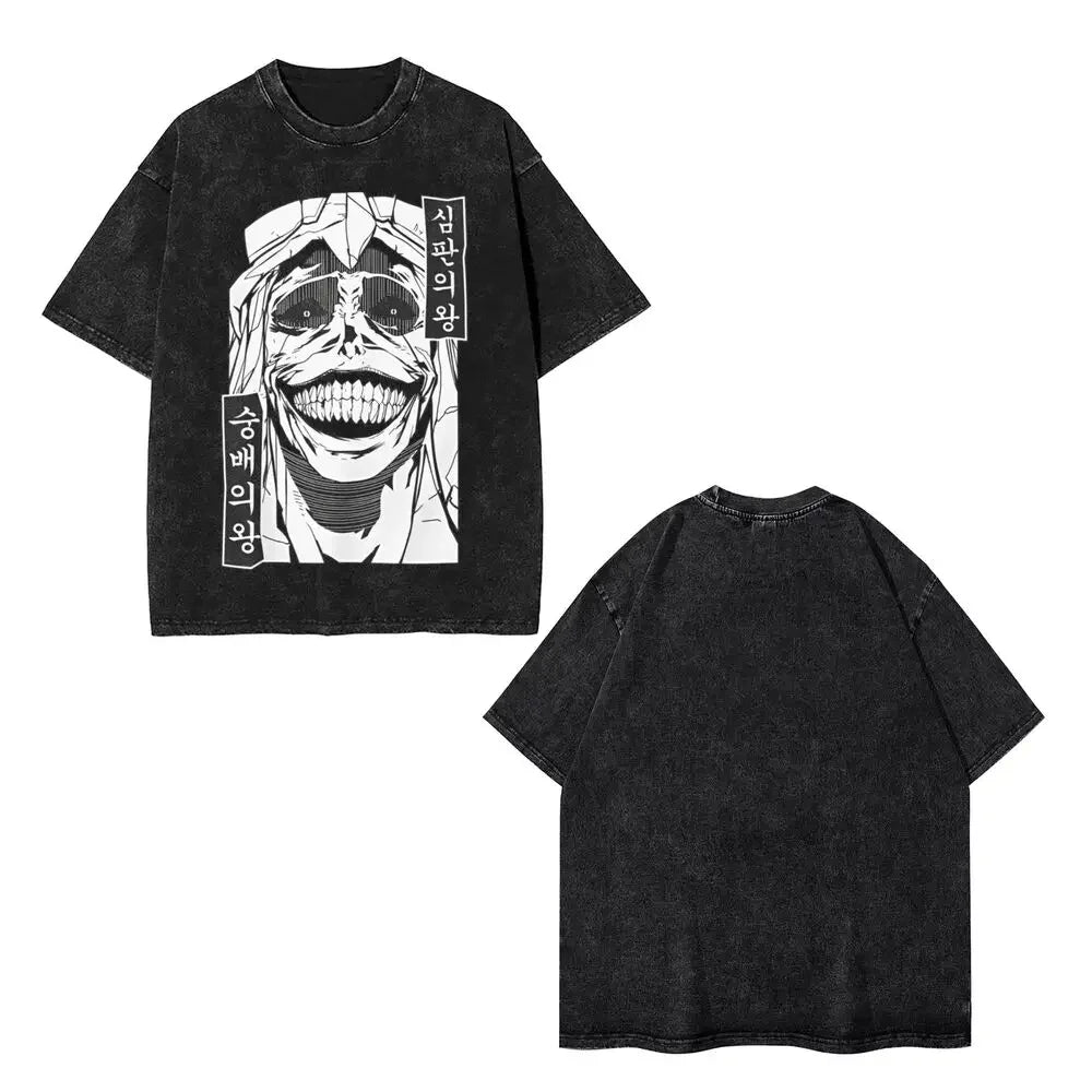 Solo Leveling Statue Of God Washed T Shirt Streetwear Hip Hop T-Shirts Tee Shirt for Men Women 100% Cotton High Street Summer