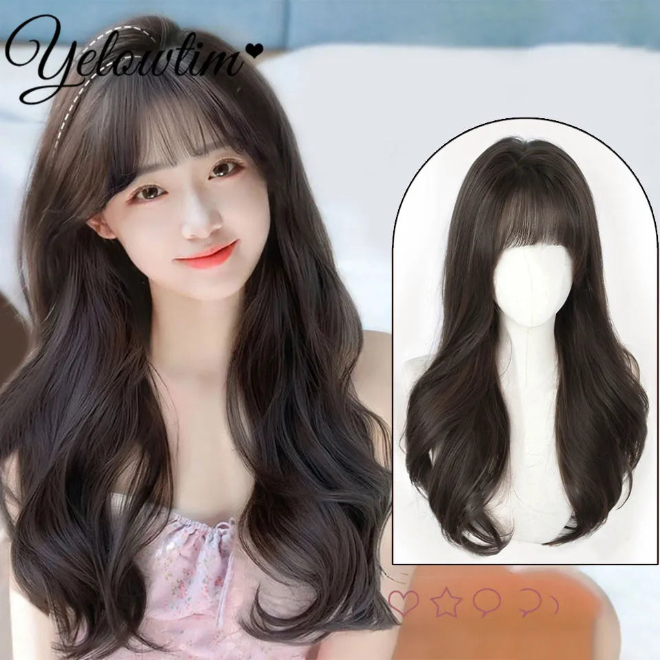 Synthetic Black Red Wig Ladies Middle Part Natural Large Waves Long Curly Hair Daily Cosplay High Temperature Silk Headgear