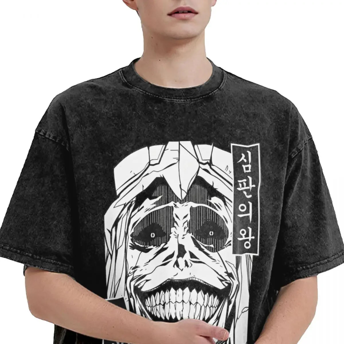 Solo Leveling Statue Of God Washed T Shirt Streetwear Hip Hop T-Shirts Tee Shirt for Men Women 100% Cotton High Street Summer