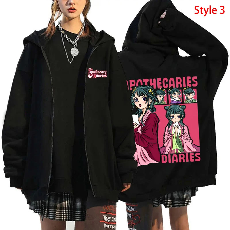 Fashion Unisex Autumn And Winter Coat Anime The Apothecary Diaries Print Zipper Hoodie Anime MAOMAO Casual Zip Long Sleeve Tops