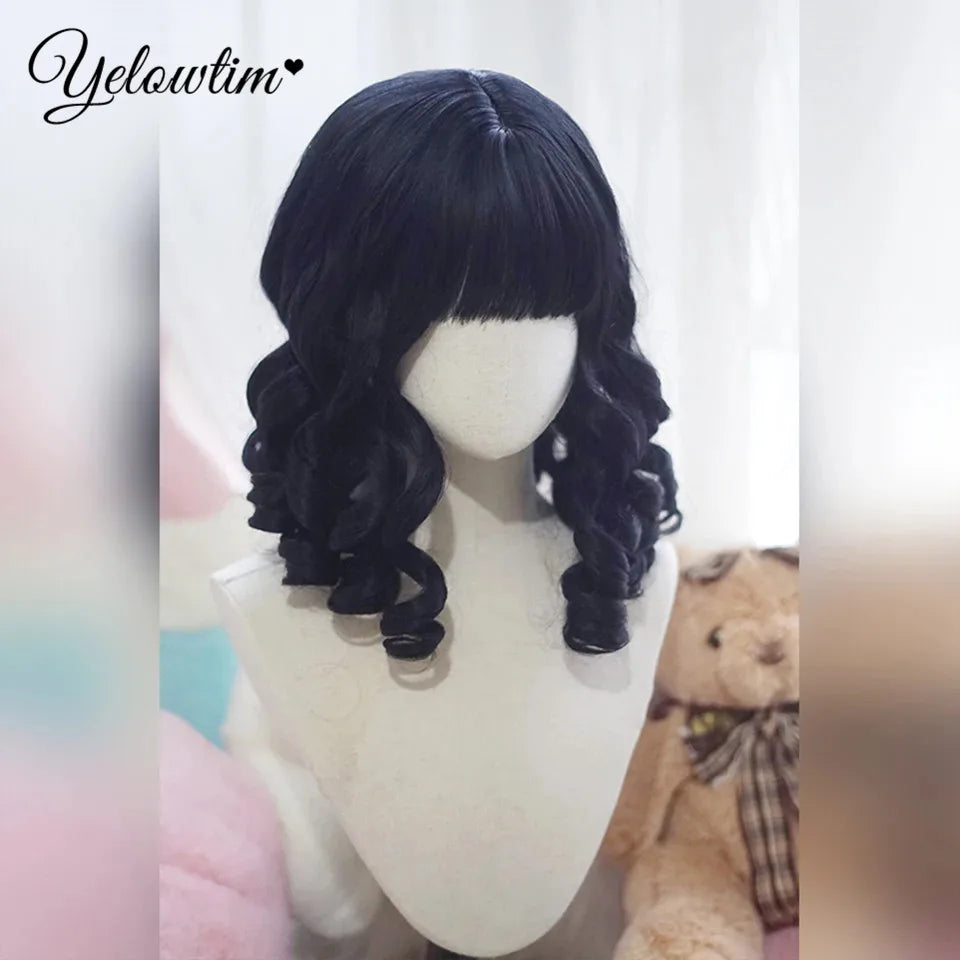 Synthetic Black Red Wig Ladies Middle Part Natural Large Waves Long Curly Hair Daily Cosplay High Temperature Silk Headgear