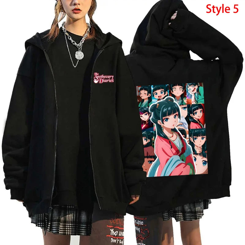 Fashion Unisex Autumn And Winter Coat Anime The Apothecary Diaries Print Zipper Hoodie Anime MAOMAO Casual Zip Long Sleeve Tops