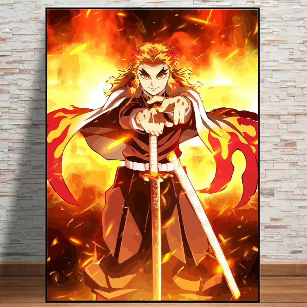 Japanese Anime Demon Slayer Abstract Poster Print Characters Rengoku Tanjiro Canvas Painting Wall Art Pictures Room Home Decor
