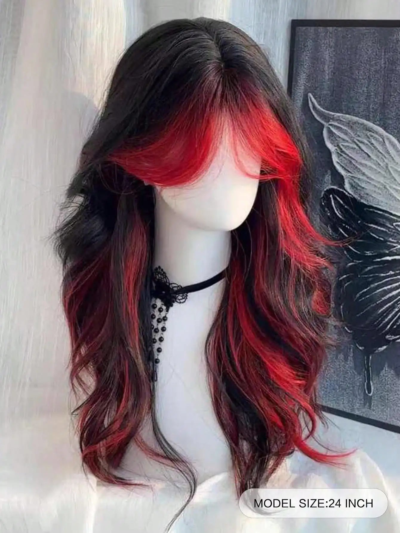 Synthetic Black Red Wig Ladies Middle Part Natural Large Waves Long Curly Hair Daily Cosplay High Temperature Silk Headgear