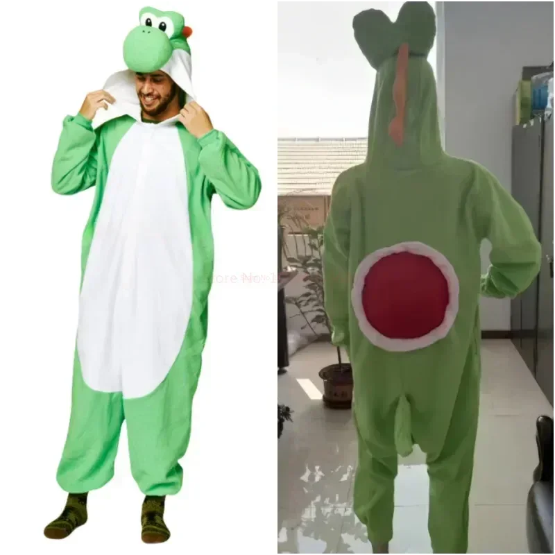 New Mario Bros Yoshi One Piece Pajamas Anime Men Halloween Cosplay Jumpsuit Costume Cartoon Carnival Party Role Play Props