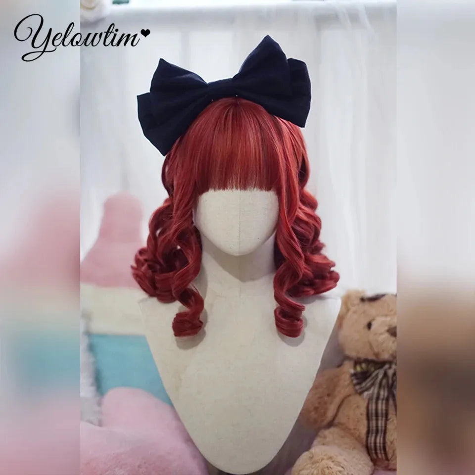 Synthetic Black Red Wig Ladies Middle Part Natural Large Waves Long Curly Hair Daily Cosplay High Temperature Silk Headgear