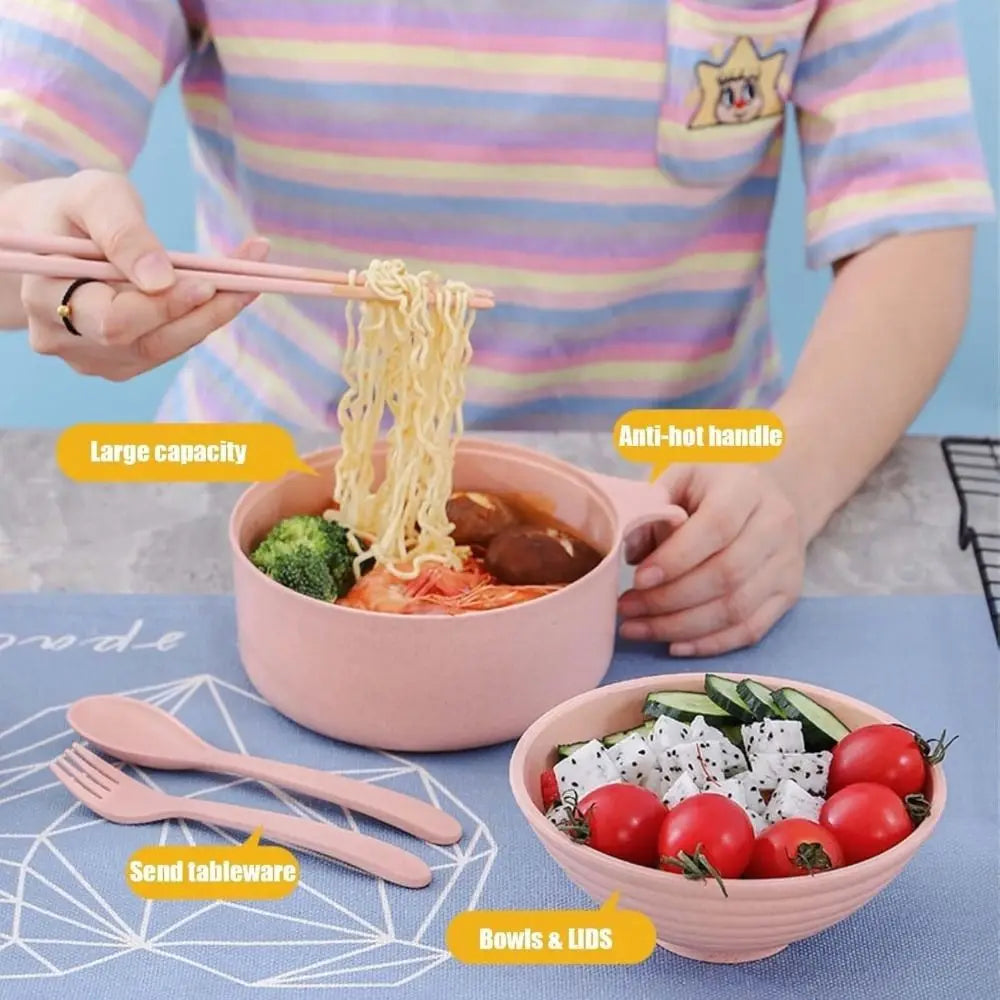 Durable Large Capacity Microwave Ramen Bowl with Lid with Strainer Student Tableware With Handle Noodles Bowl