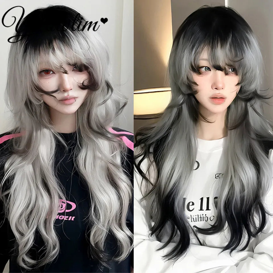 Synthetic Black Red Wig Ladies Middle Part Natural Large Waves Long Curly Hair Daily Cosplay High Temperature Silk Headgear