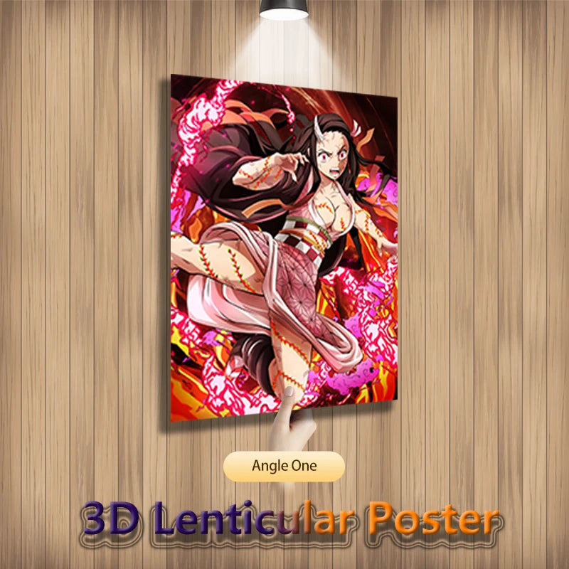 Demon Slayer Kamado Nezuko Kamado Tanjirou Agatsuma Zenitsu Anime Lenticular Posters for Home Accessorie Wall Art(Without Frame)