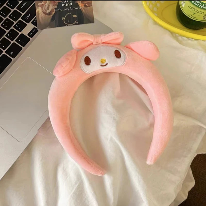 Kawaii Sanrio Kuromi My Melody Hairband Cartoon Cinnamoroll Headband Pom Pom Purin Hair Accessories Plush Headdress Girl Gift